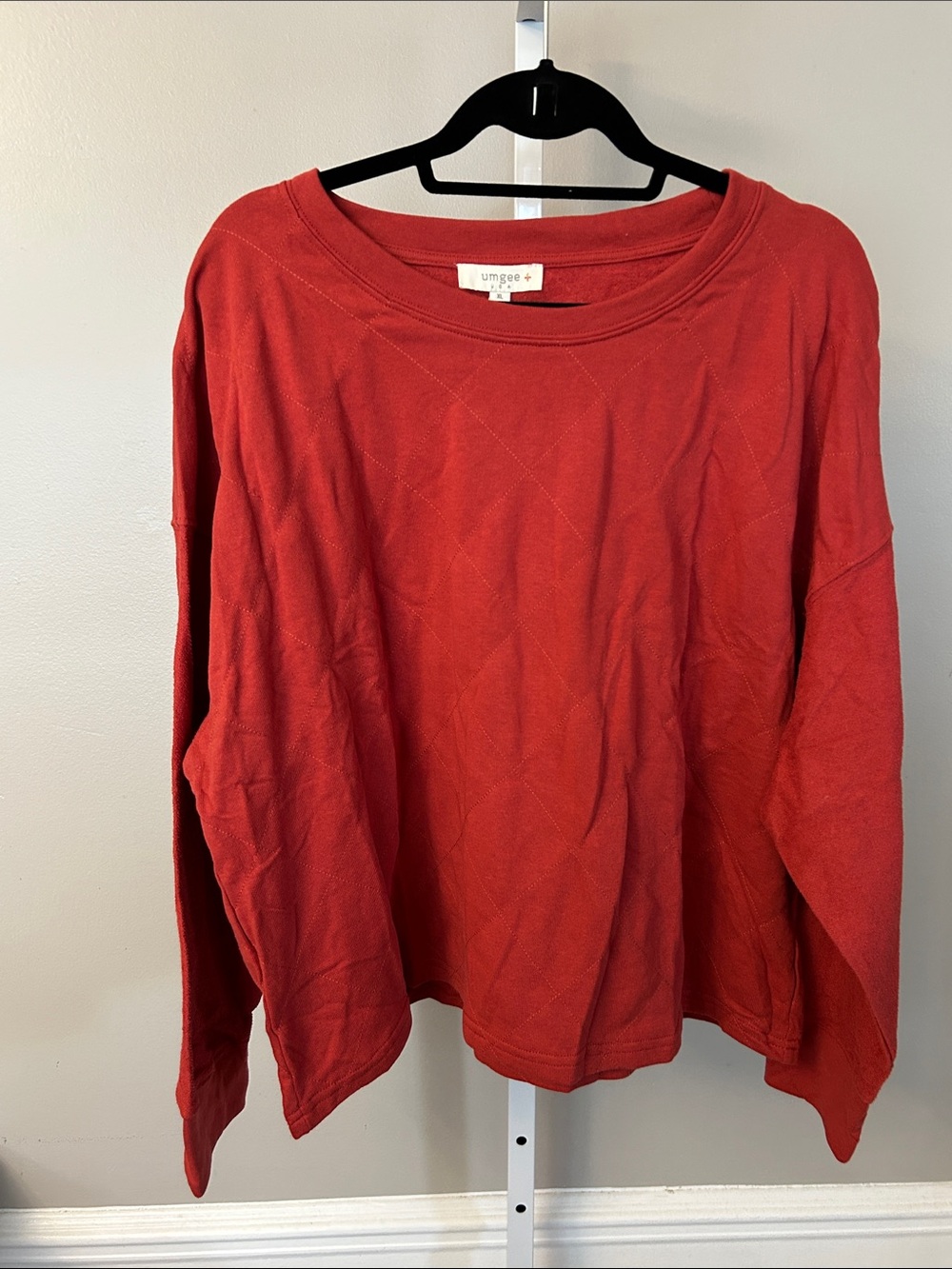 Umgee orange Diamond-Stitch Crewneck Sweater